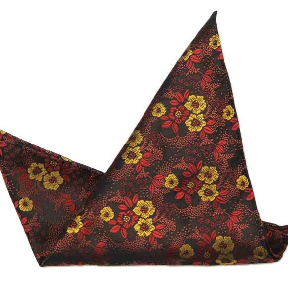 Gascoigne Pocket Square Silk Brown Gold Red Floral Men's - Picture 2 of 2